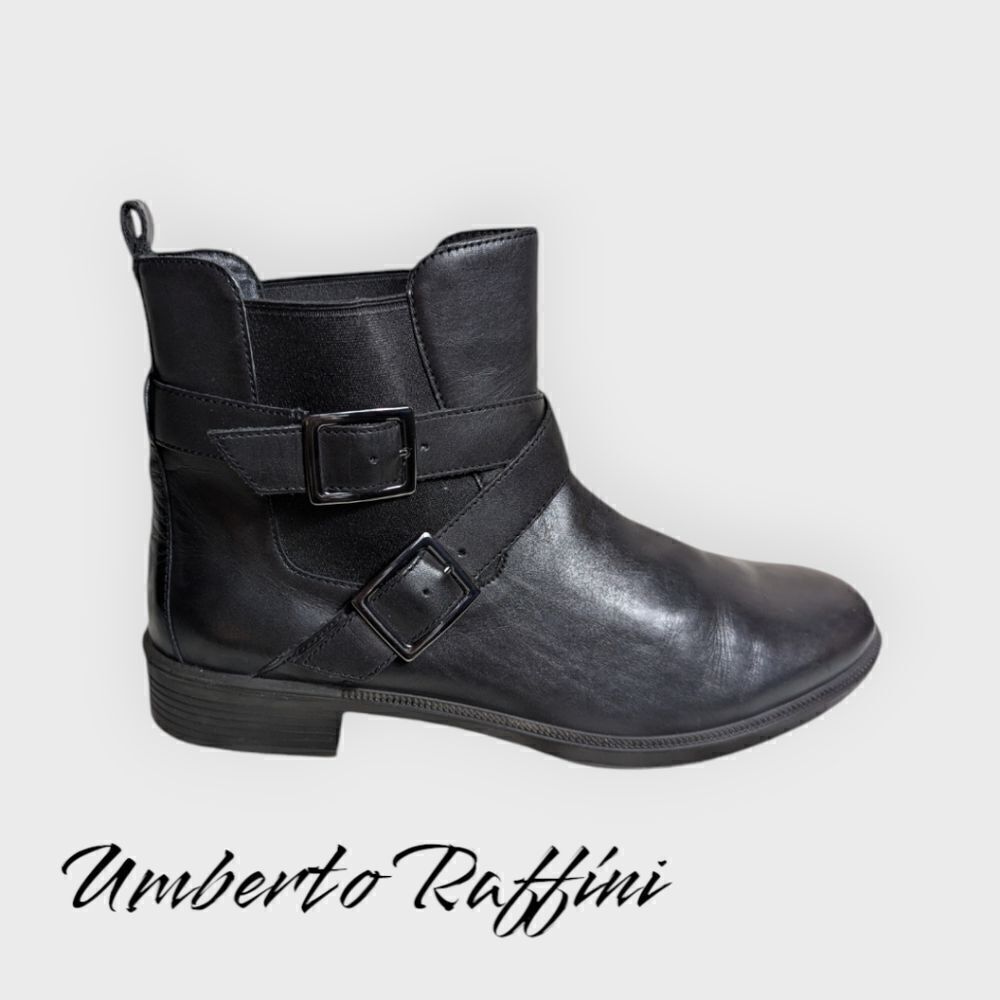 Umberto Raffini Black Leather Buckle Moto Style Short Boots